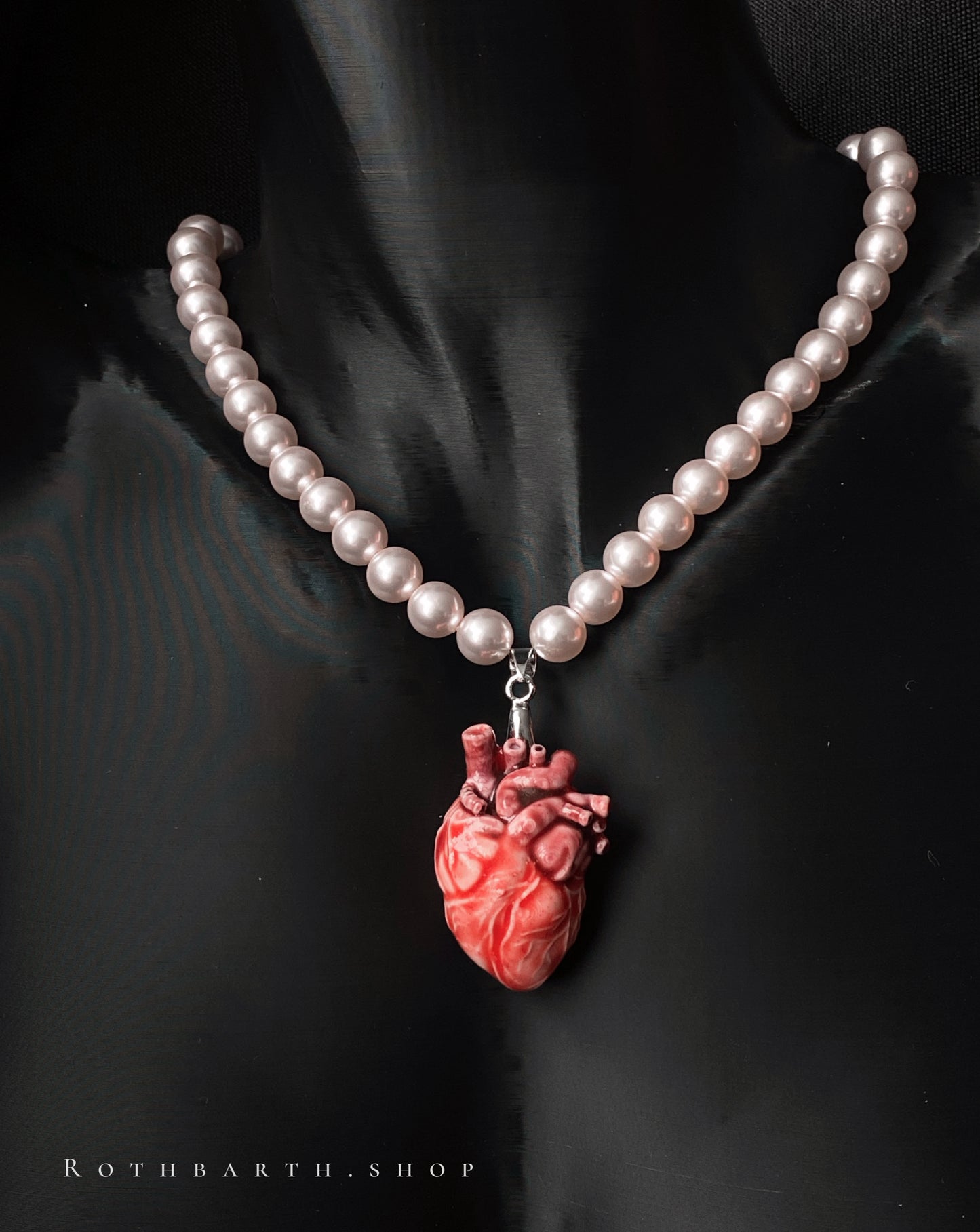 Ba-Dum Anatomical Heart Necklace-Pearl