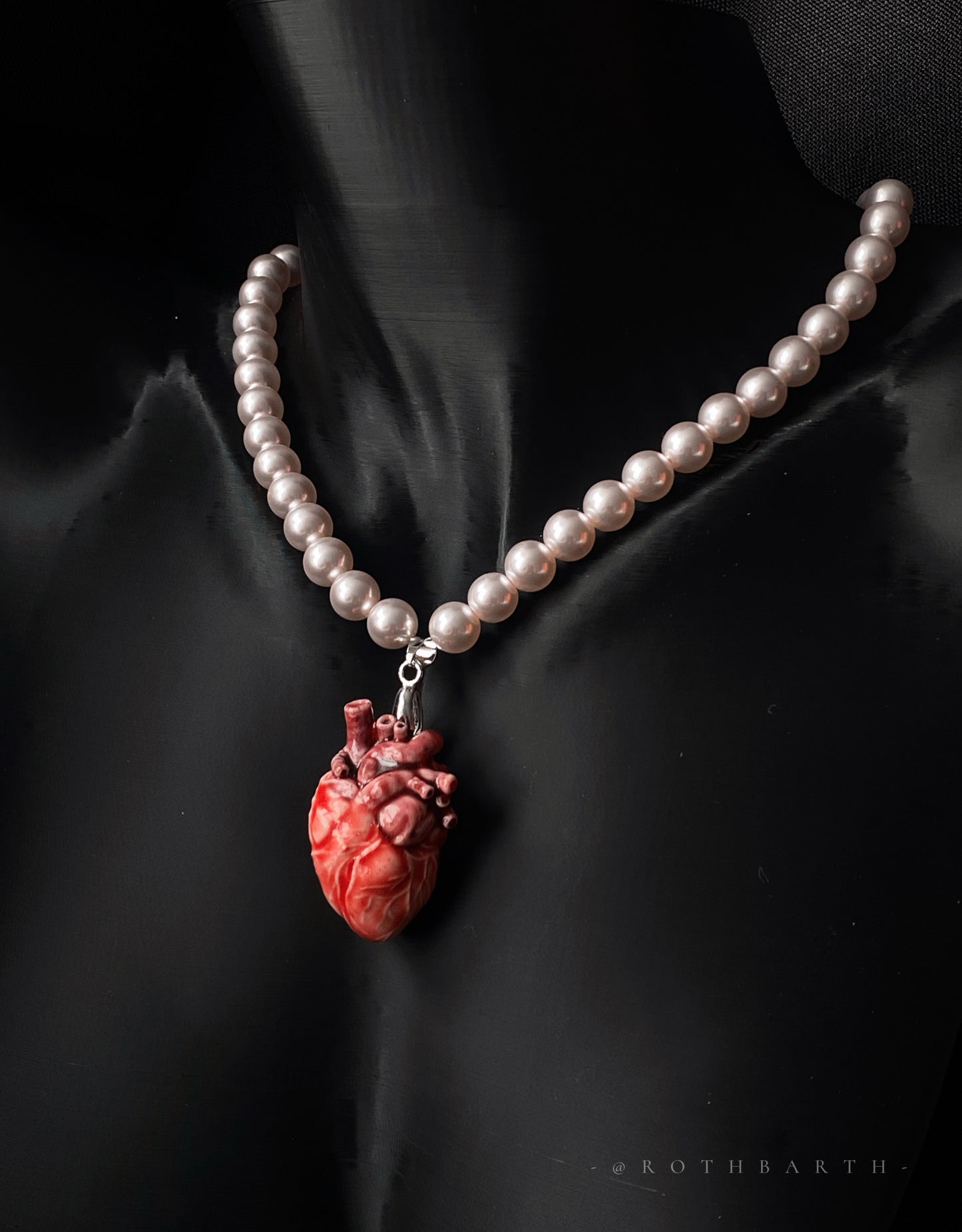 Ba-Dum Anatomical Heart Necklace-Pearl