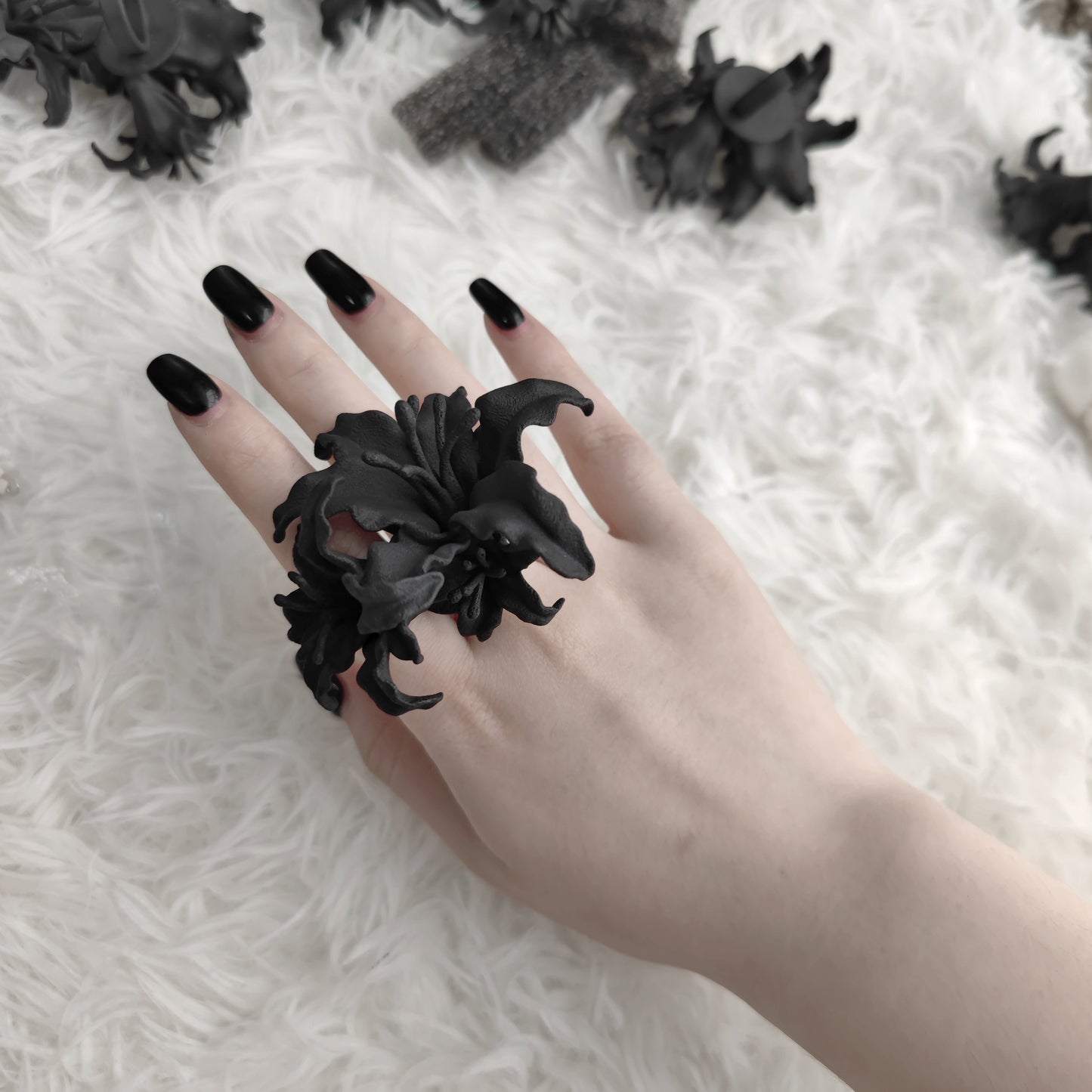 Black Lily 3Dprinted Flower Ring