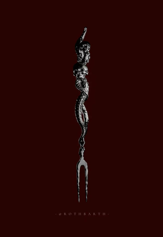 Tentacle Skull Sterling Silver Fruit Fork Handmade