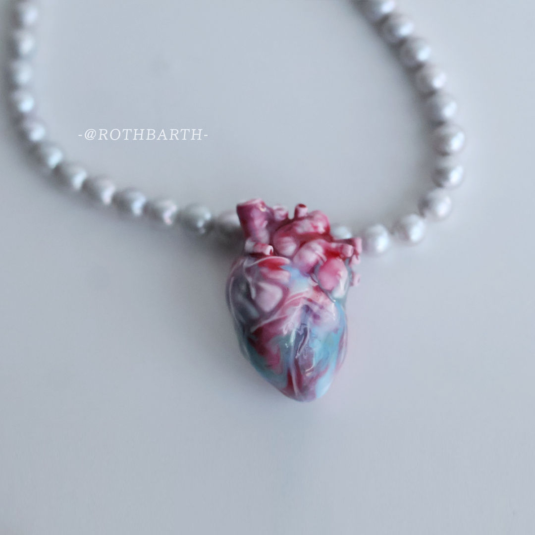 Corrupted Heart Freshwater Pearl & 3D Printed Necklace